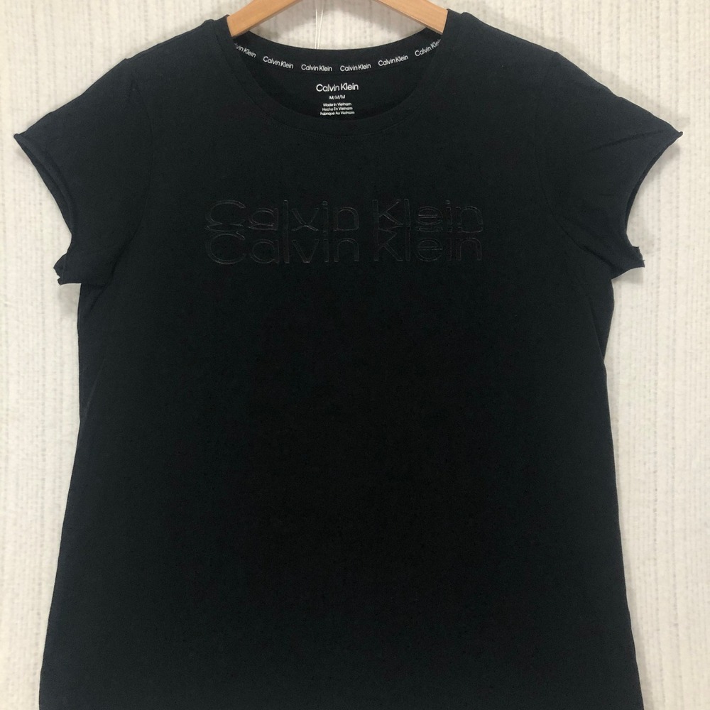 Calvin Klein Logo T-Shirt Crew Neck Short Sleeve‎ Top Black Casual M
